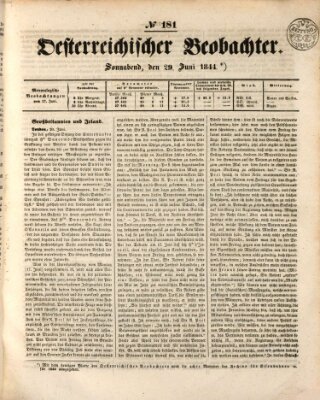 Der Oesterreichische Beobachter Samstag 29. Juni 1844