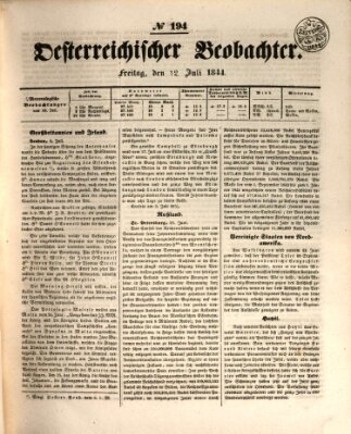 Der Oesterreichische Beobachter Freitag 12. Juli 1844