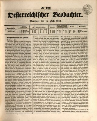 Der Oesterreichische Beobachter Sonntag 14. Juli 1844