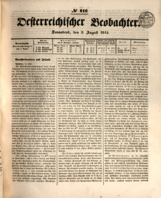 Der Oesterreichische Beobachter Samstag 3. August 1844