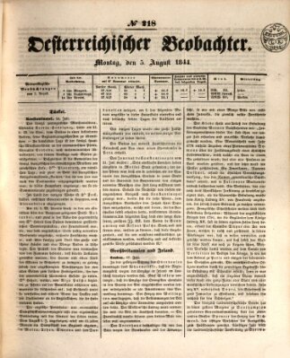 Der Oesterreichische Beobachter Montag 5. August 1844