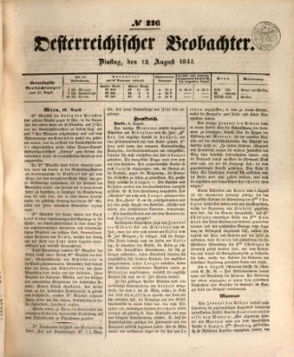 Der Oesterreichische Beobachter Dienstag 13. August 1844