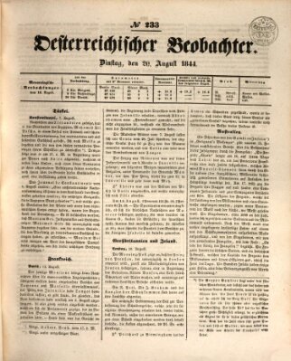 Der Oesterreichische Beobachter Dienstag 20. August 1844