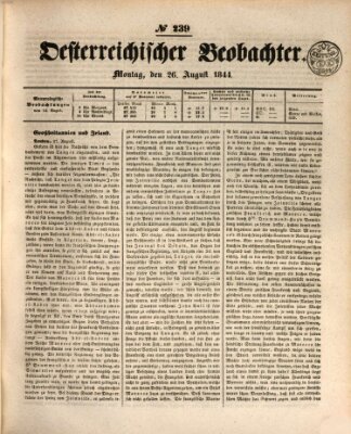 Der Oesterreichische Beobachter Montag 26. August 1844