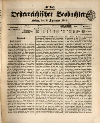 Der Oesterreichische Beobachter Freitag 6. September 1844