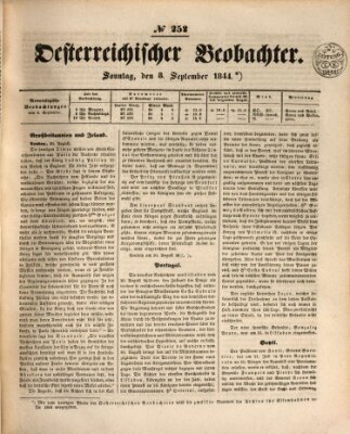 Der Oesterreichische Beobachter Sonntag 8. September 1844