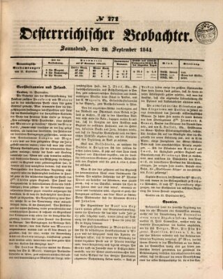 Der Oesterreichische Beobachter Samstag 28. September 1844