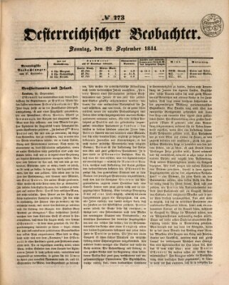 Der Oesterreichische Beobachter Sonntag 29. September 1844