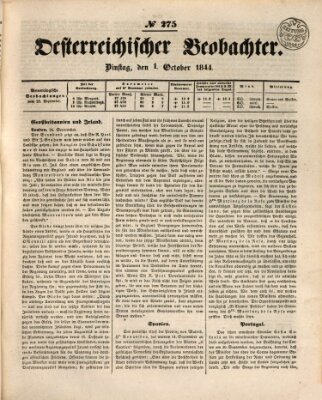 Der Oesterreichische Beobachter Dienstag 1. Oktober 1844