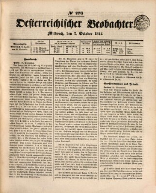 Der Oesterreichische Beobachter Mittwoch 2. Oktober 1844