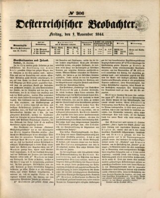 Der Oesterreichische Beobachter Freitag 1. November 1844