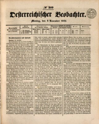 Der Oesterreichische Beobachter Montag 4. November 1844