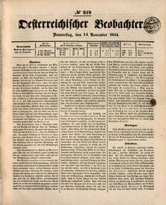 Der Oesterreichische Beobachter Donnerstag 14. November 1844
