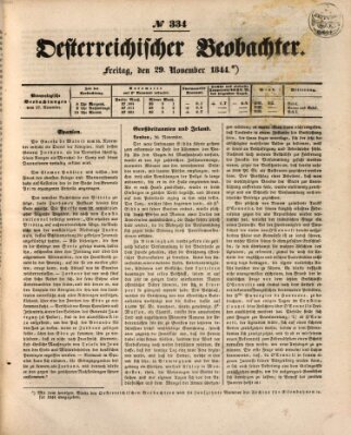 Der Oesterreichische Beobachter Freitag 29. November 1844