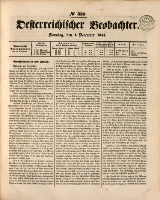 Der Oesterreichische Beobachter Sonntag 1. Dezember 1844