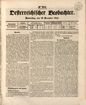 Der Oesterreichische Beobachter Donnerstag 19. Dezember 1844