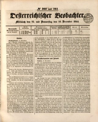 Der Oesterreichische Beobachter Mittwoch 25. Dezember 1844