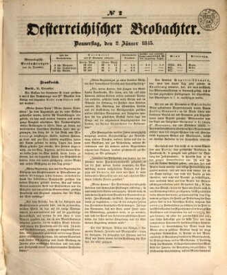 Der Oesterreichische Beobachter Donnerstag 2. Januar 1845