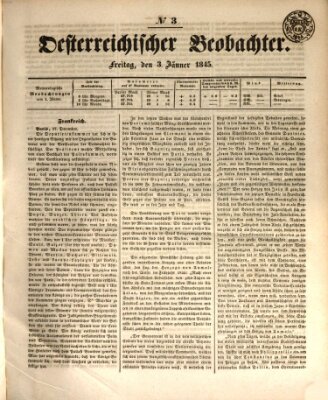 Der Oesterreichische Beobachter Freitag 3. Januar 1845