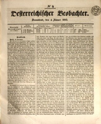 Der Oesterreichische Beobachter Samstag 4. Januar 1845