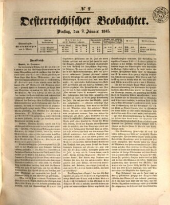 Der Oesterreichische Beobachter Dienstag 7. Januar 1845