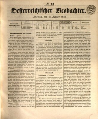 Der Oesterreichische Beobachter Montag 13. Januar 1845