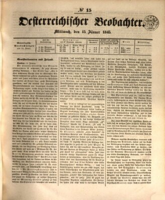 Der Oesterreichische Beobachter Mittwoch 15. Januar 1845