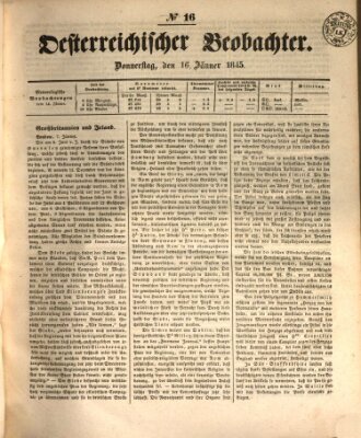 Der Oesterreichische Beobachter Donnerstag 16. Januar 1845