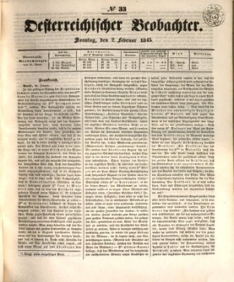 Der Oesterreichische Beobachter Sonntag 2. Februar 1845