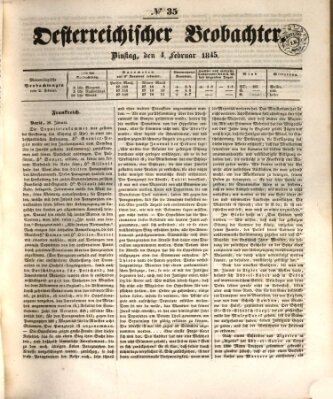 Der Oesterreichische Beobachter Dienstag 4. Februar 1845