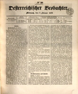 Der Oesterreichische Beobachter Mittwoch 5. Februar 1845