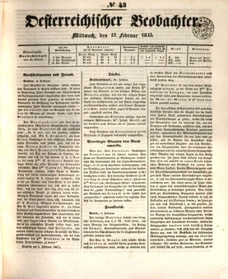 Der Oesterreichische Beobachter Mittwoch 12. Februar 1845