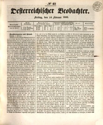 Der Oesterreichische Beobachter Freitag 14. Februar 1845