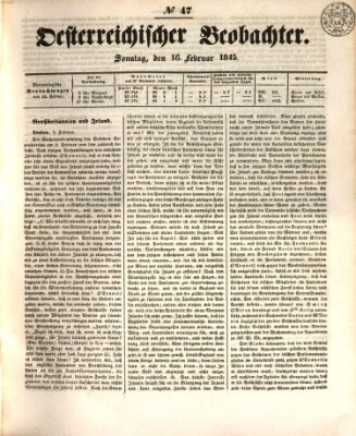 Der Oesterreichische Beobachter Sonntag 16. Februar 1845