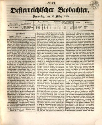 Der Oesterreichische Beobachter Donnerstag 13. März 1845