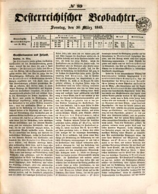 Der Oesterreichische Beobachter Sonntag 30. März 1845