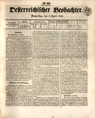 Der Oesterreichische Beobachter Donnerstag 3. April 1845