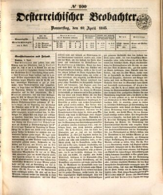 Der Oesterreichische Beobachter Donnerstag 10. April 1845