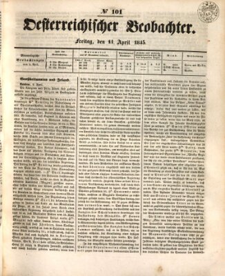 Der Oesterreichische Beobachter Freitag 11. April 1845