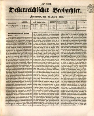 Der Oesterreichische Beobachter Samstag 12. April 1845