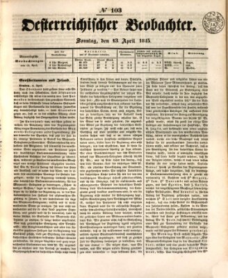 Der Oesterreichische Beobachter Sonntag 13. April 1845