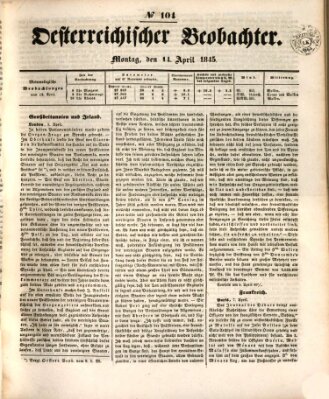 Der Oesterreichische Beobachter Montag 14. April 1845