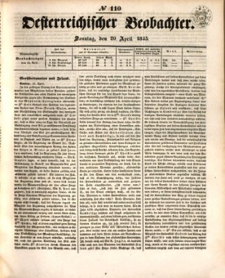 Der Oesterreichische Beobachter Sonntag 20. April 1845