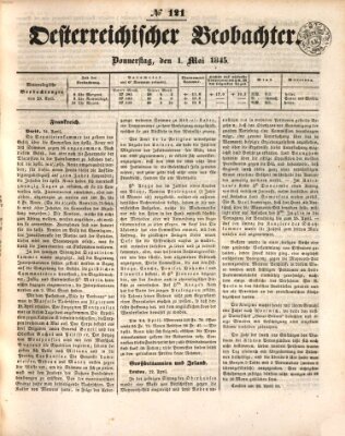 Der Oesterreichische Beobachter Donnerstag 1. Mai 1845