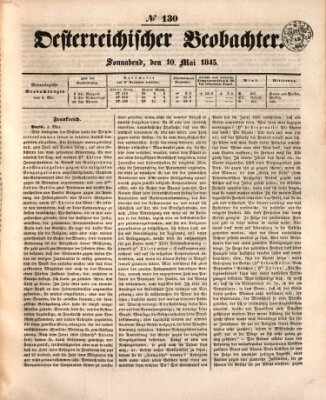 Der Oesterreichische Beobachter Samstag 10. Mai 1845