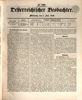 Der Oesterreichische Beobachter Mittwoch 2. Juli 1845