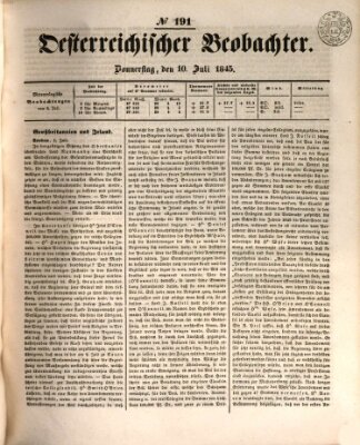 Der Oesterreichische Beobachter Donnerstag 10. Juli 1845