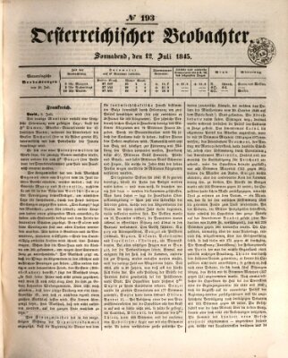 Der Oesterreichische Beobachter Samstag 12. Juli 1845