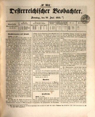 Der Oesterreichische Beobachter Sonntag 20. Juli 1845