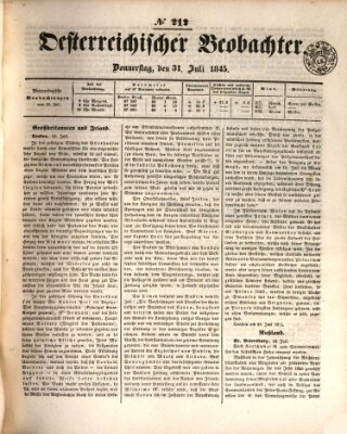 Der Oesterreichische Beobachter Donnerstag 31. Juli 1845